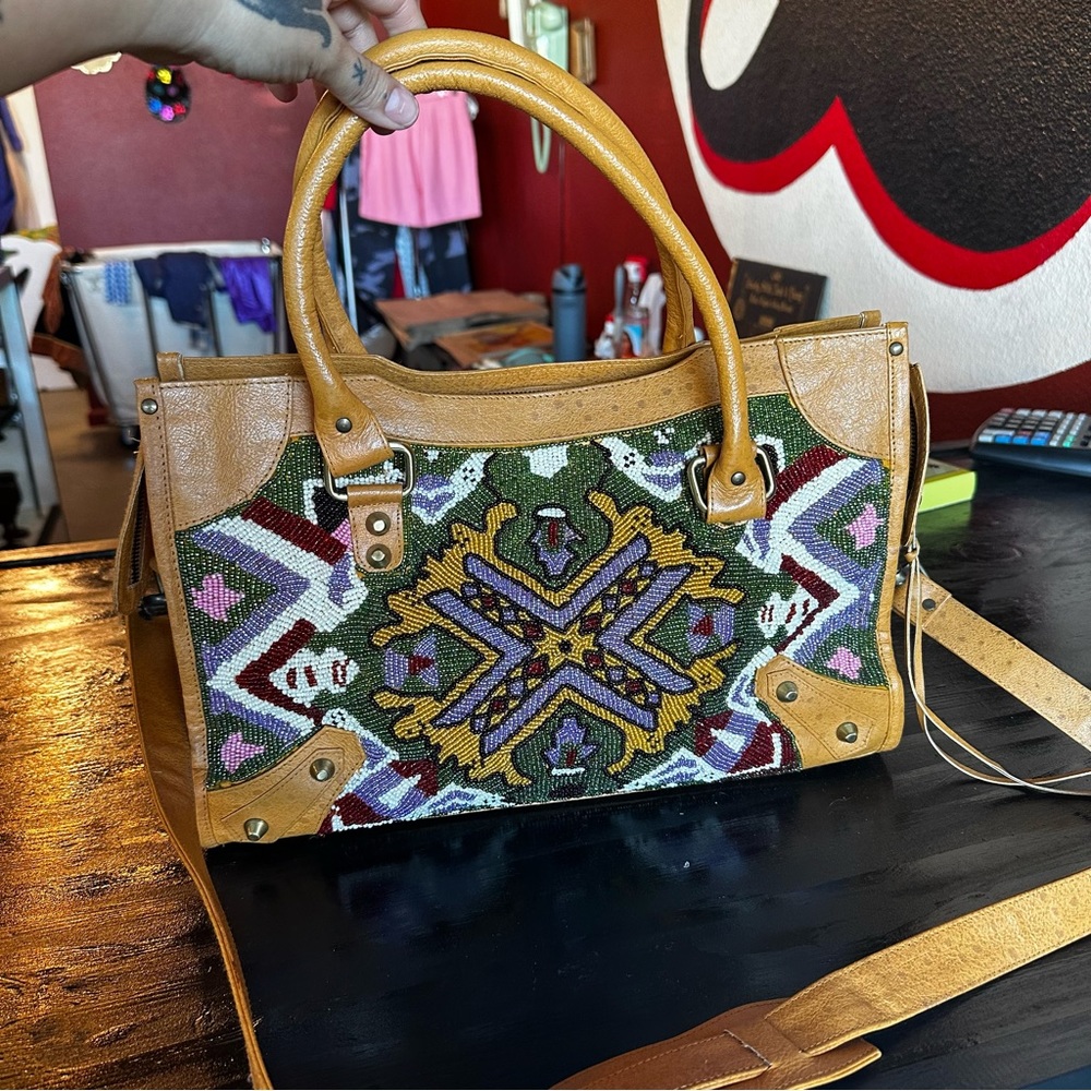 Vintage Christiana beaded leather purse